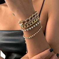 gd gold silver color bling rhinestone bracelet jewelry iced out cuban link chain bracelet for women