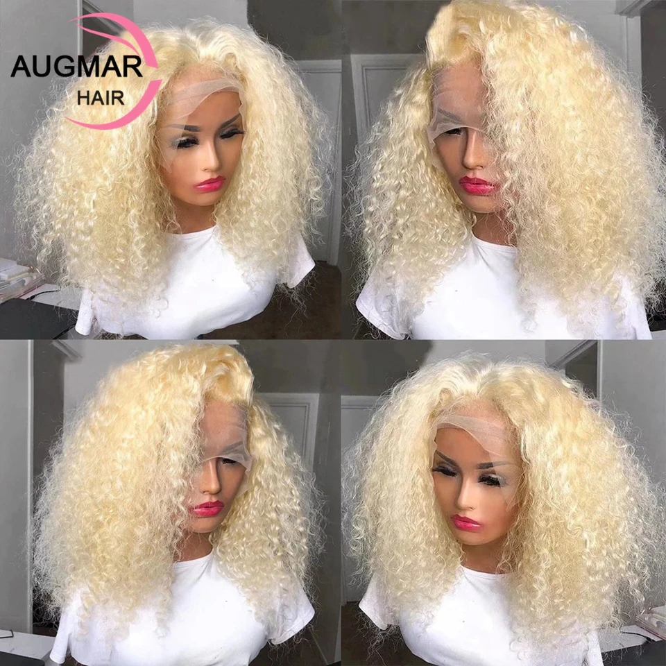 

613 Kinky Curly Lace Front Wig Pre Plucked 13x6 HD 613 Lace Frontal Wig 180 Density 13x4 Blonde Curly Human Hair Wigs For Women