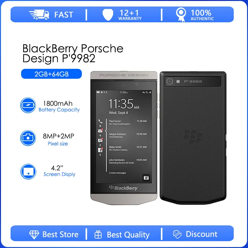 BlackBerry Porsche Design P&#x279982 Восстановленный Оригинальный разблокированный 9982 дюймов 64