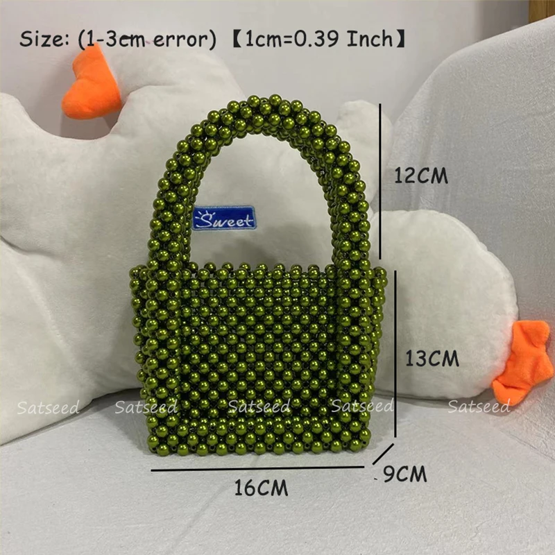 Fashion Design Green Beaded Handmade Women Top-Handle Summer Shoulder Messenger Bag Beach Party Evening Clutch Handbag Purses