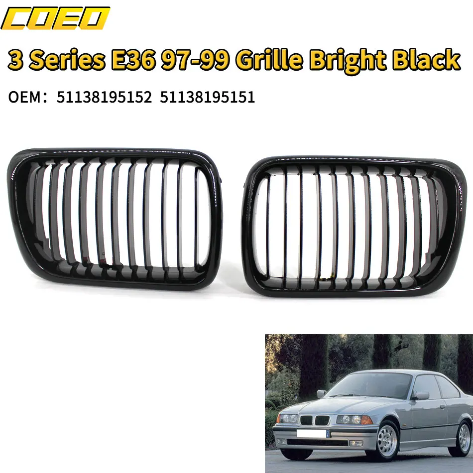 

Bright Black Car Grill Replace Parts For BMW 3series E36 OEM 51138195152 51138195151 For Repair Upgrade Vehicle Looks