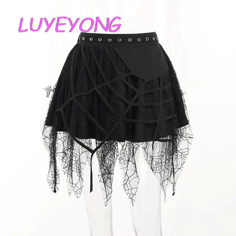 

Женская кружевная юбка средней длины, черная юбка в готическом стиле с эластичным поясом