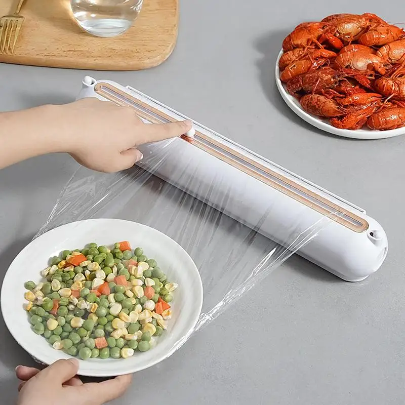 

Cling Film Dispenser With Cutter Magnetic Suction Food Cling Wrap Organizer Holder Multifunctional Kitchen Accessories