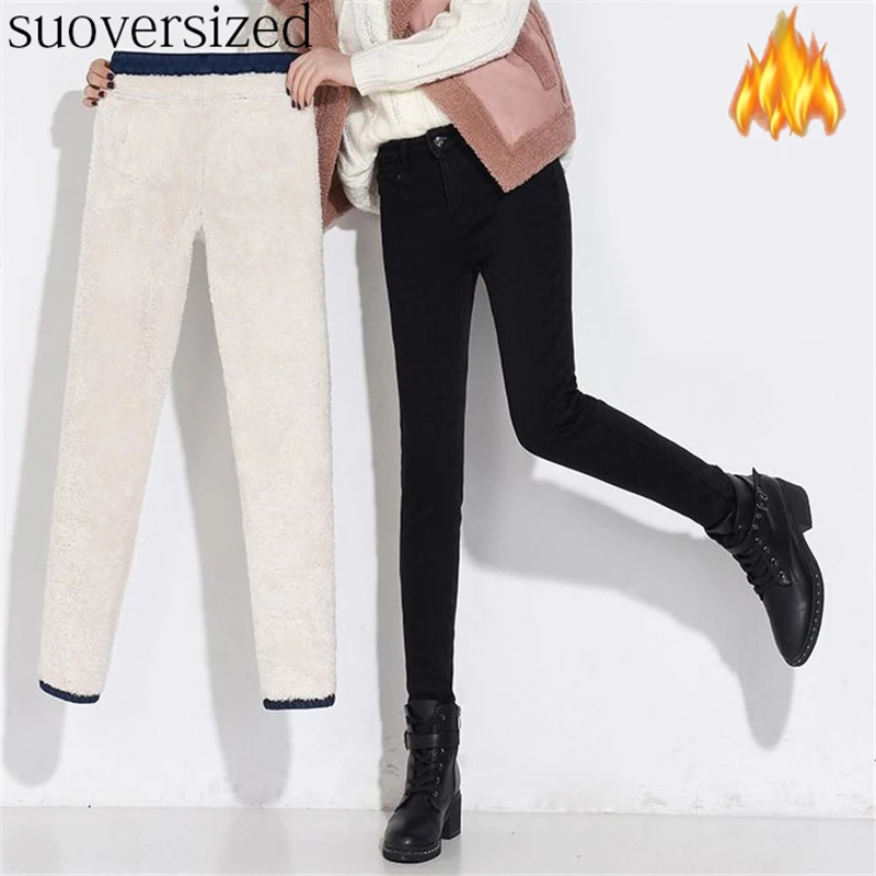

Winter Plush Lining Jeans Warm Skinny Fleece Denim Pants Korean Casual High Waist Cow Boy Trousers Streetwear Aesthetic Pantalon
