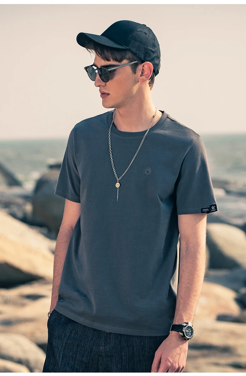 

7325 Men's Short Sleeve T-Shirt Embroidered American Half Sleeve Clothes Simple Versatile Summer Tops