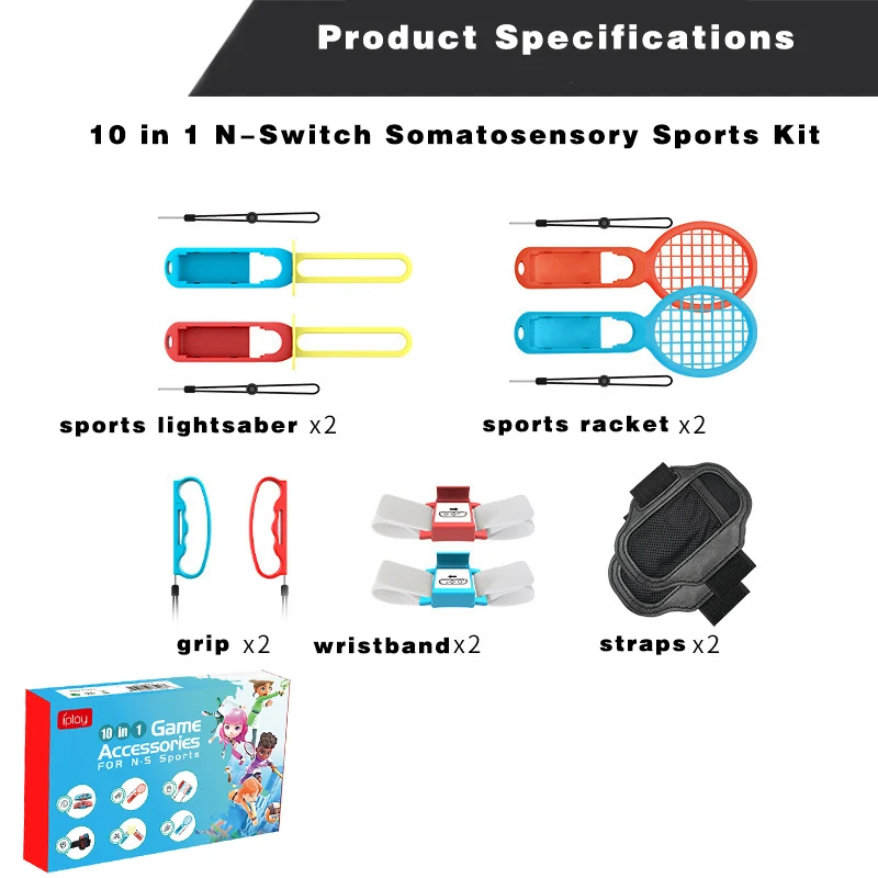 

10 In 1 Somatosensory Sports Set for Nintendo Switch game control Grip Wrist Strap Tennis Racket for NS OLED Game Accessories