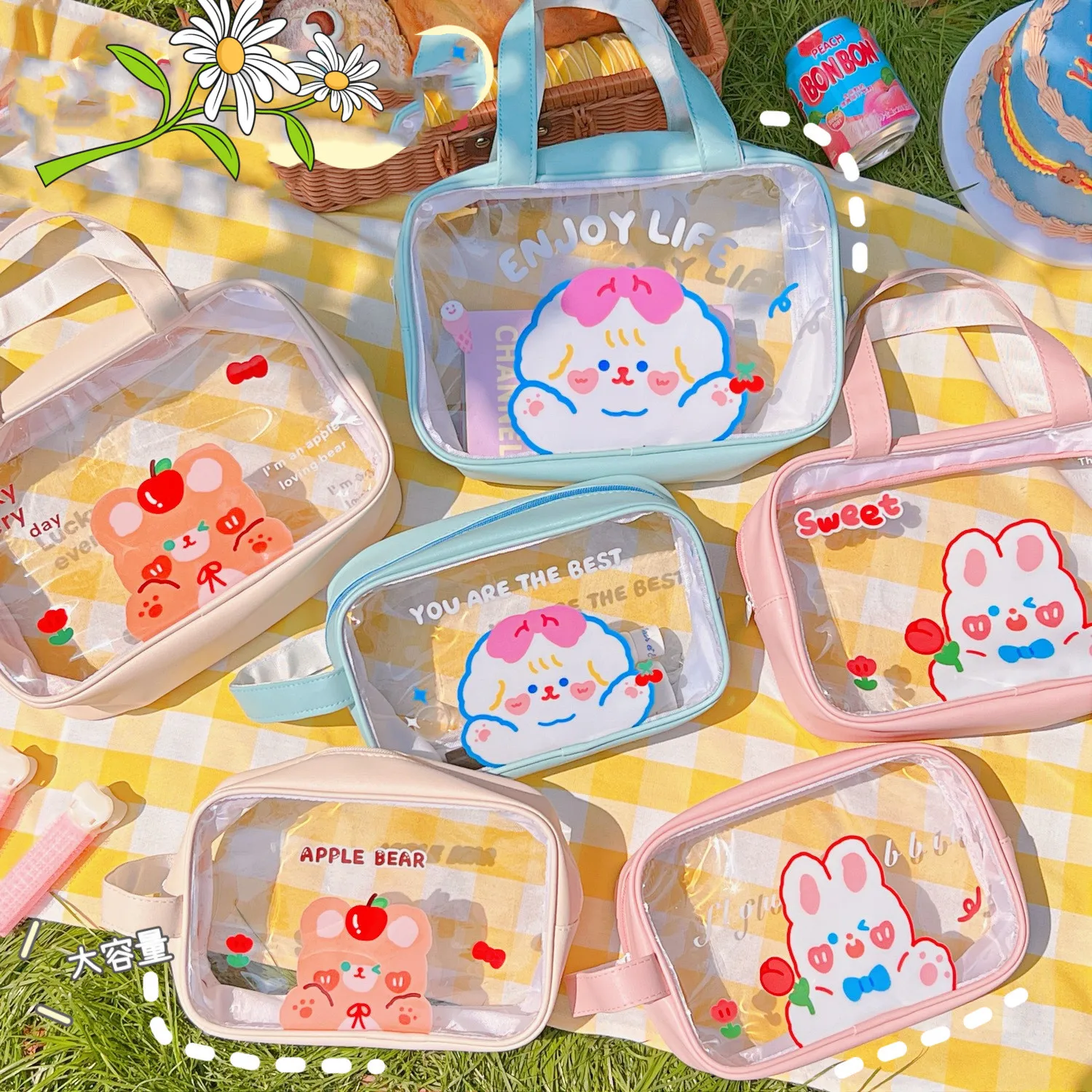 

Bear Cosmetic Case Capacity Portable Transparent Pattern Cosmetic Cartoon Rabbit Pencil Cute Kawaii Large Bag Storage Bag