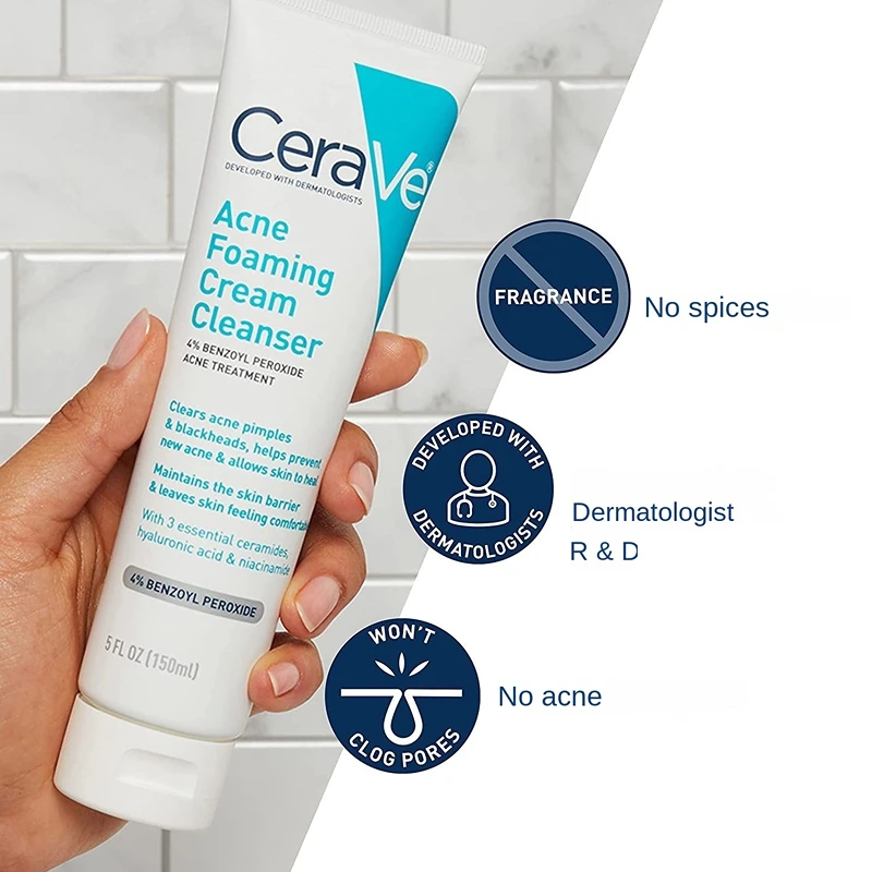 

CeraVe Acne Foaming Cream Cleanser Acne Treatment Face Wash Hyaluronic Acid Niacinamide Cream to Foam Formula Fragrance Free