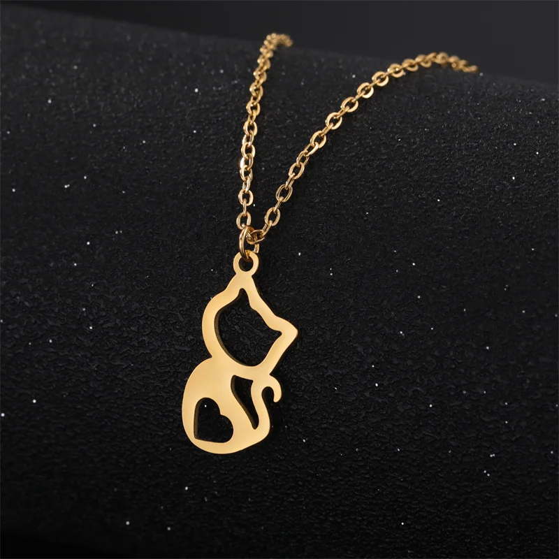 

Trendy Stainless Steel Necklace For Women Cute kitten Gold Color Pendant Necklace Choker Fine Chain Necklace Engagement Jewelry