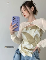 wear a thin cardigan long sleeved camisole sunscreen shawl womens summer short blouse spice girls blouse small coat suspe