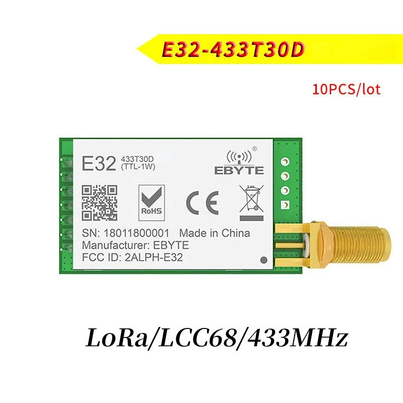 

10 шт./лот E32-433T30D 1B/V8.1 433 МГц LCC68 LoRa UART беспроводной трансивер IoT 30 дБм приемник-передатчик дальнего действия