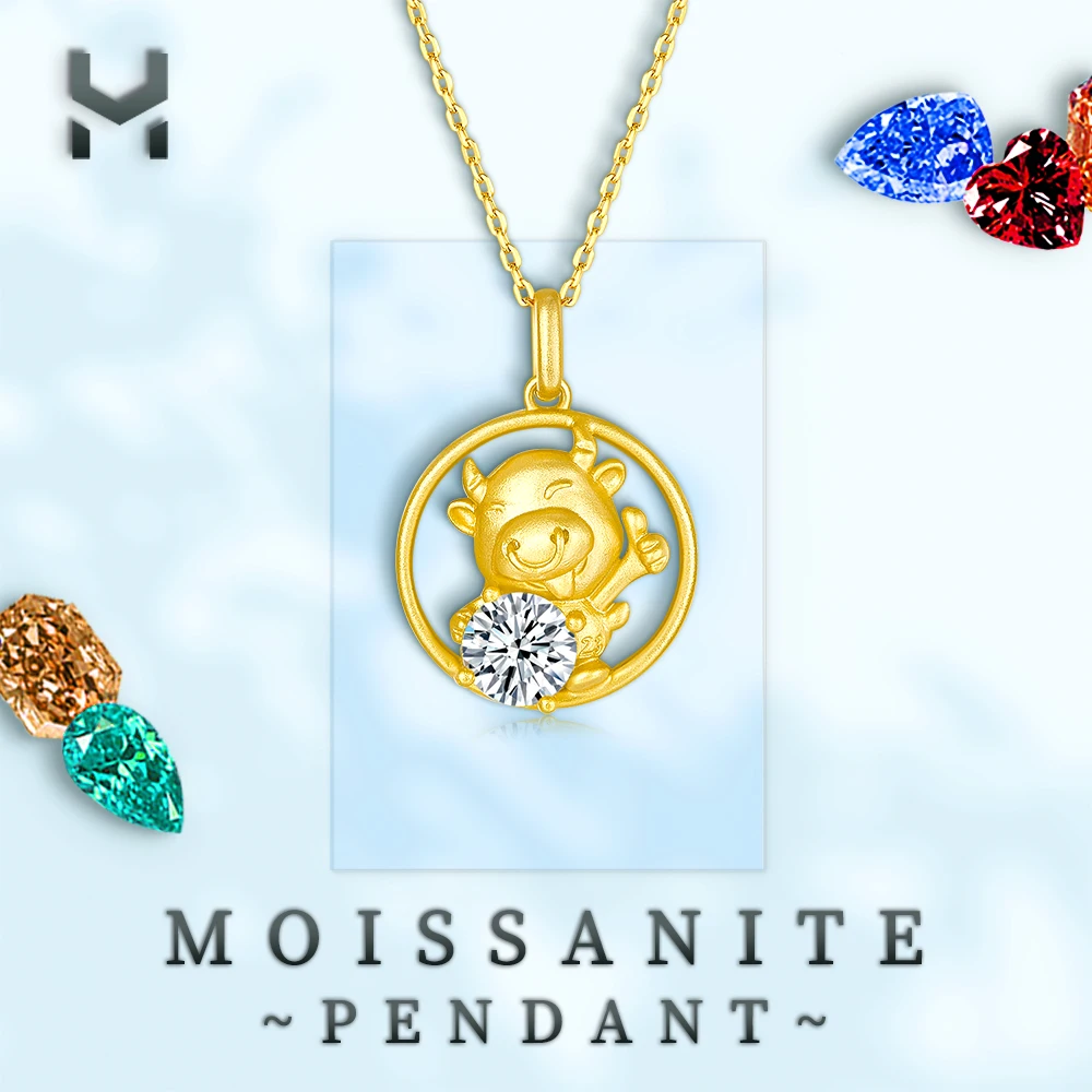 

18k 925S Zodiac Signs Series OX Pendant Necklace 1.0Carat Moissanite VVS Refined High-End Authentic