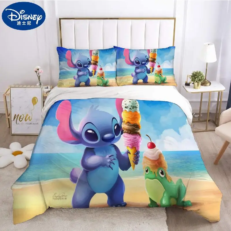 

Disney Anime Cartoon Stitch Baby Bedding Sets Quilt Cover Pillowcase 3d Digital Printed Bedclothes Children's Bed Set Covers