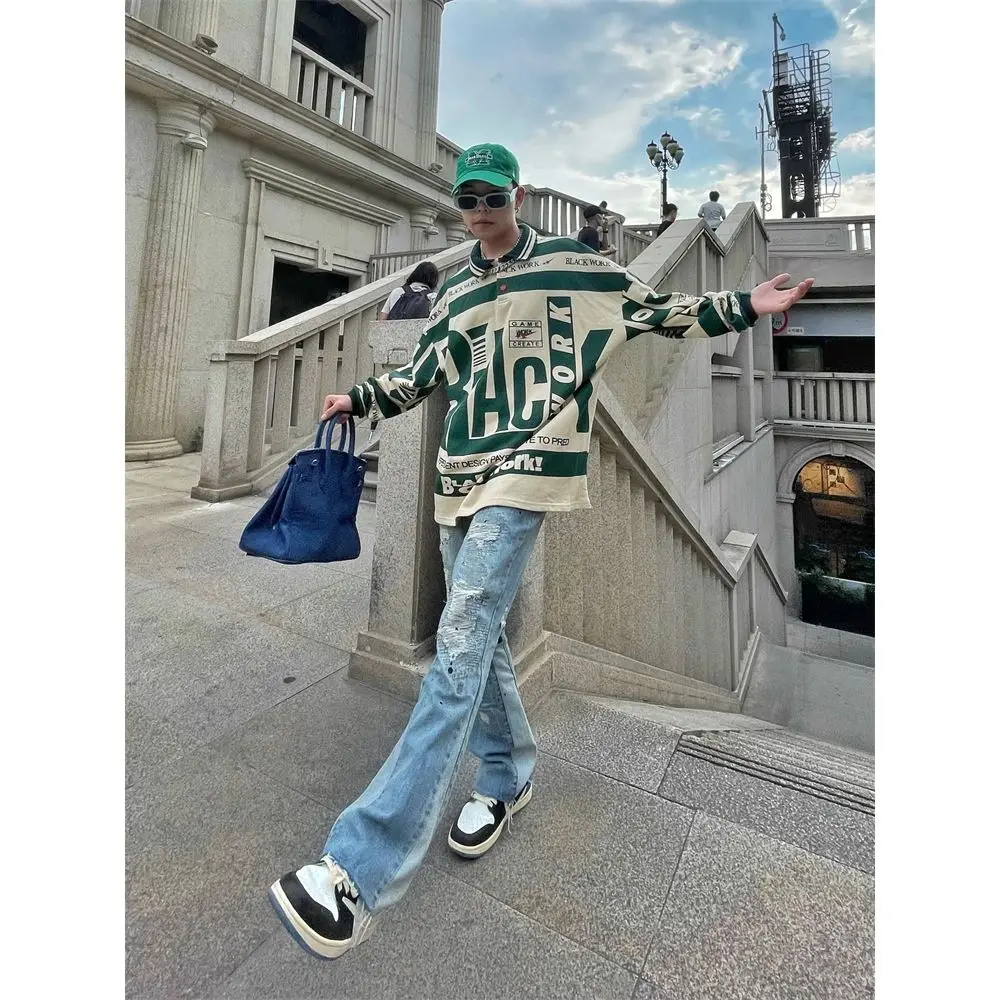 Men Slim Jeans Korean Fashion Splash-ink Casual Pants Blue Trendyol Cargo Trousers Punk Streetwear Man Harajuku Denim Y2k