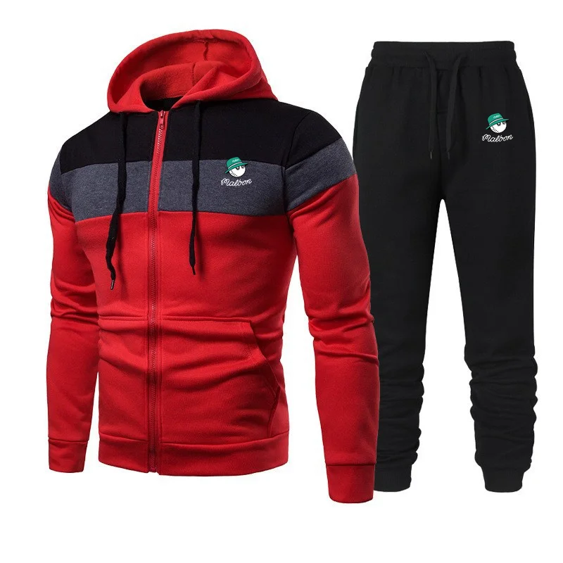 

2022 New Men's brand Malbon Golf suit autumn and winter new fashion zipper hooded sweater + pants two-piece casual sports suit