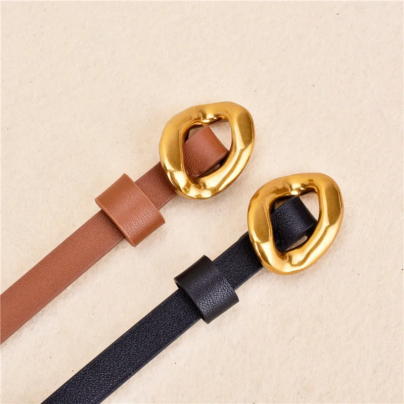 

Suit Thin Belt Ladies Head Layer Cowhide Hundred Knot Decorative Belt Fashion with Dresses Sweater Waist