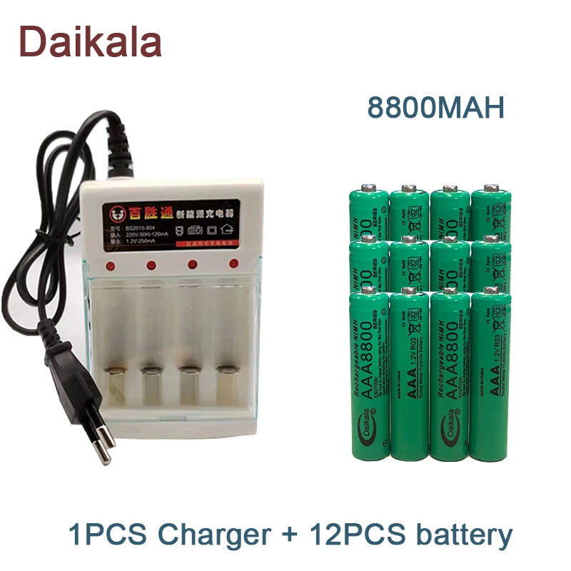 

AAA Alkaline Battery 1.2V 8800mAh, Flashlight, Toy, Watch, MP3 Player, Replacement Nickel Hydrogen Battery,+Charger