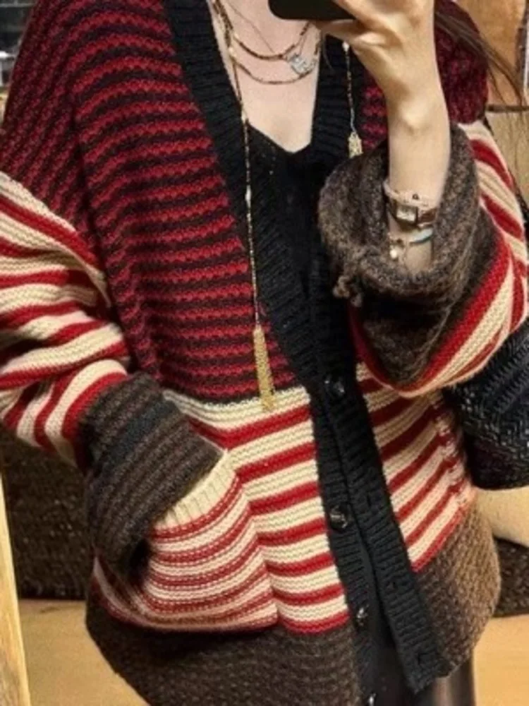 UCXQ Ancora красный повседневный трикотаж темпераментный винтажный полосатый