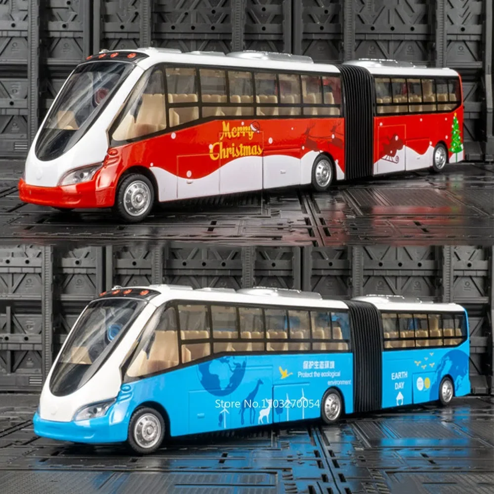 Duży rozmiar 1:32 Samochody ze stopu aluminium Elektryczne turystyczne modele autobusów miejskich Zabawka Dwuczęściowy autobus Dźwięk Światło