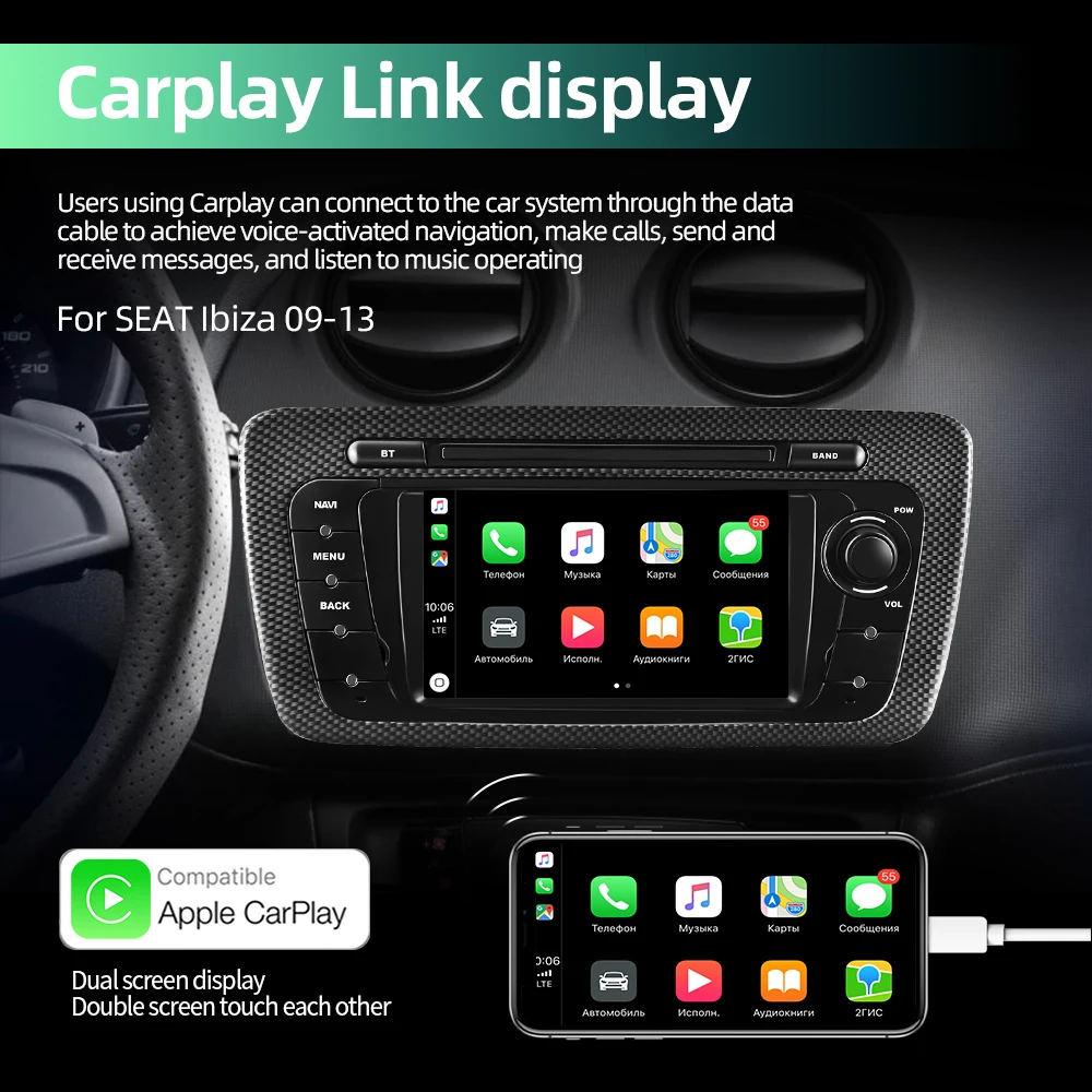 Автомагнитола Podofo CarPlay Android для SEAT Ibiza 6j 2009-2013 мультимедийный стереоприемник 2 Din
