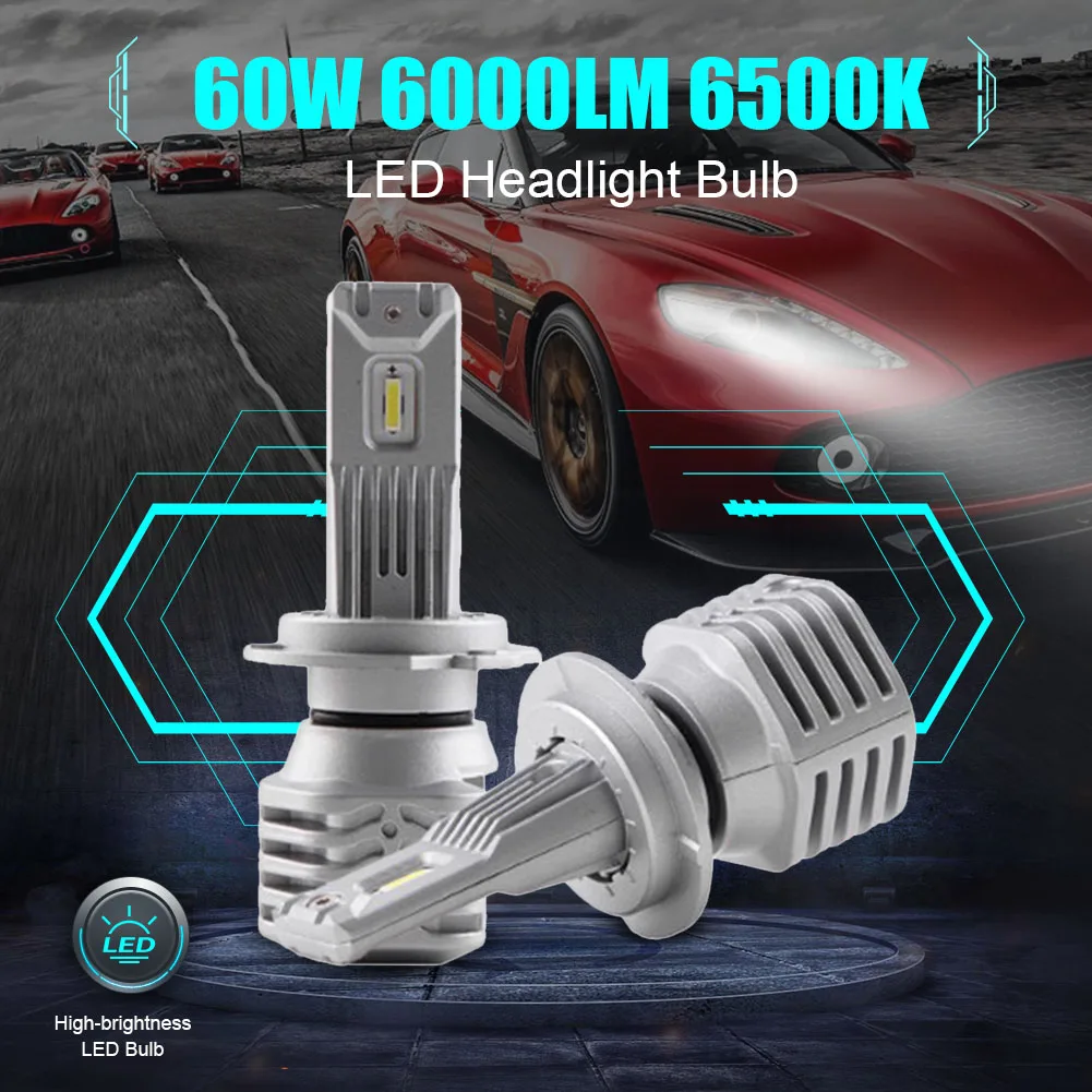 

2 шт., автомобисветодиодный светодиодные лампы H7 H1 H4 9005 9006 H11, 6500 К, 60 Вт, лм