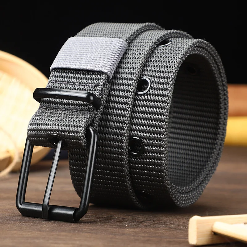 Porous Pin Buckle Canvas Belt Unisex Student Youth Solid Color Outdoor Wear-resistant Nylon Jeans Belt