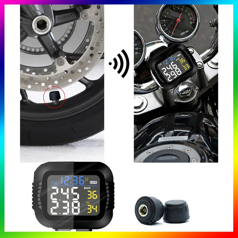 

Система контроля давления в шинах для мотоцикла, большая беспроводная система контроля давления в шинах с цветным ЖК-дисплеем, цифровой водонепроницаемый датчик состояния