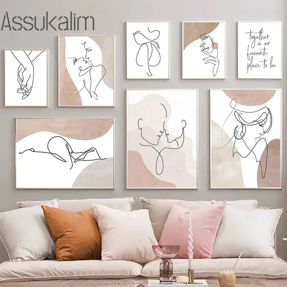

Абстрактные линии холст живопись рука в руке постер Рисунок картины любовь настенное искусство скандинавские постеры Декор Спальни