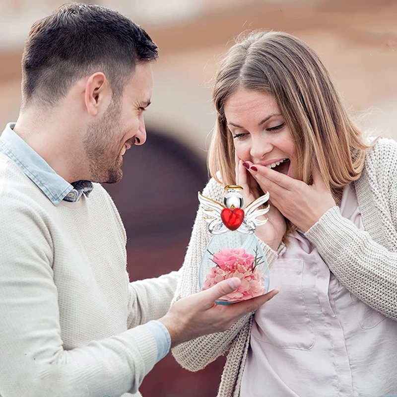 

Roses In Glass Forever Eternal Rose Flowers Gift Christmas Angel Preserved Wedding Birthday Valentine Day Gift for Women Girl