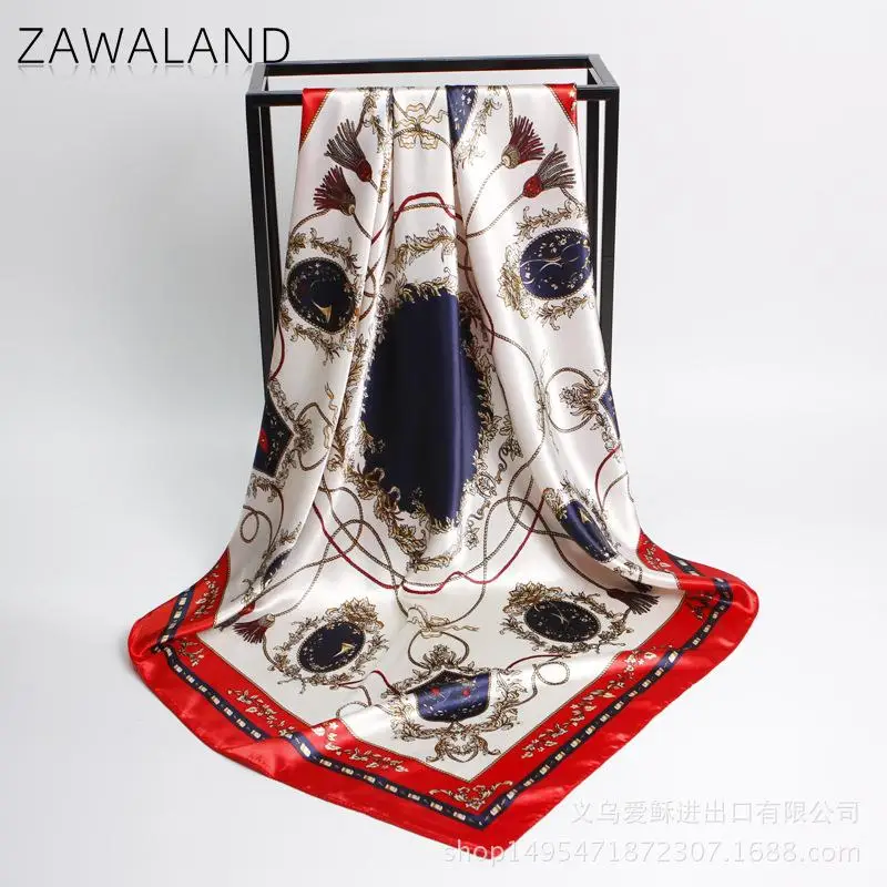 

Zawaland шелковый шарф в европейском и американском стиле, новинка, 90 см, женский большой квадратный атласный шарф с принтом из искусственного ш...