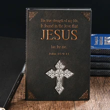 European Embossed Retro PU A5 Notebook Creative Cross Series JESUS Hardcover Notepad Fashion Business Office Notebooks