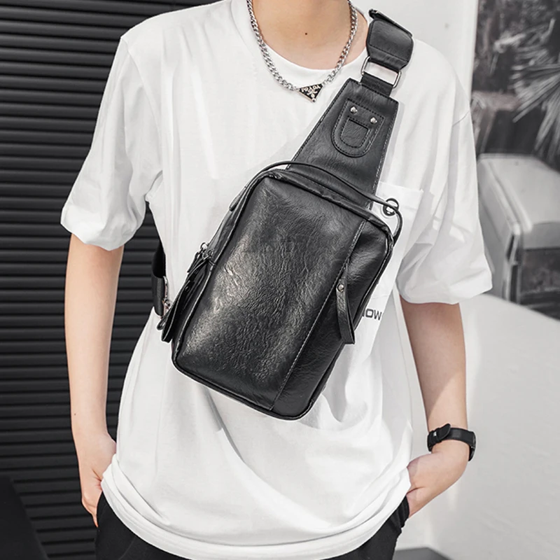Waterproof One Shoulder Back Pack Cross Body Bag Men Leather