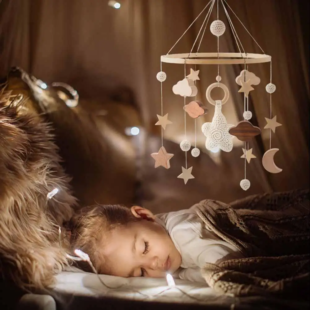 

Wood Baby Rattles Crib Mobiles Toys 0-12 Months Bell Kids Crib Bed Bell Toddler Rattles Star Cloud For Child Toy Gifts I8z3