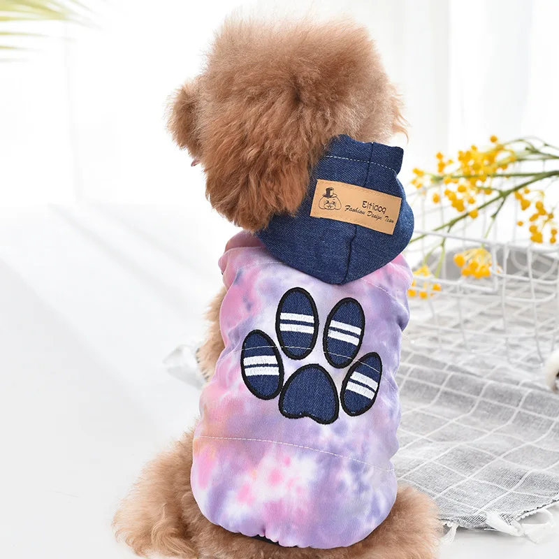 

Dog Clothes Warm Winter Dogs Jumper Small Medium Puppy Outfit Denim Hoodie Paw Print Chihuahua York Bulldog Clothing