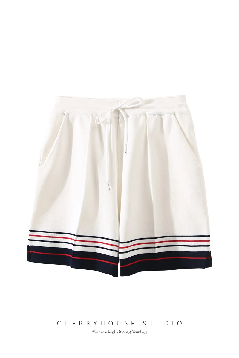 Tide brand TB fashion ice silk shorts summer pocket striped color matching loose casual pants knitted pants hot pants