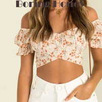 boring honey summer clothes for women off shoulder bowknot lace up tops one line collar sexy short sleeves chiffon top women