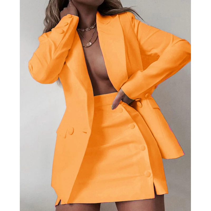 

2022 New Fashion 2 Piece Set Women Streetwear Candy Colour Basic Blazer Sets Coat + Shorts Slim Suit Jacket
