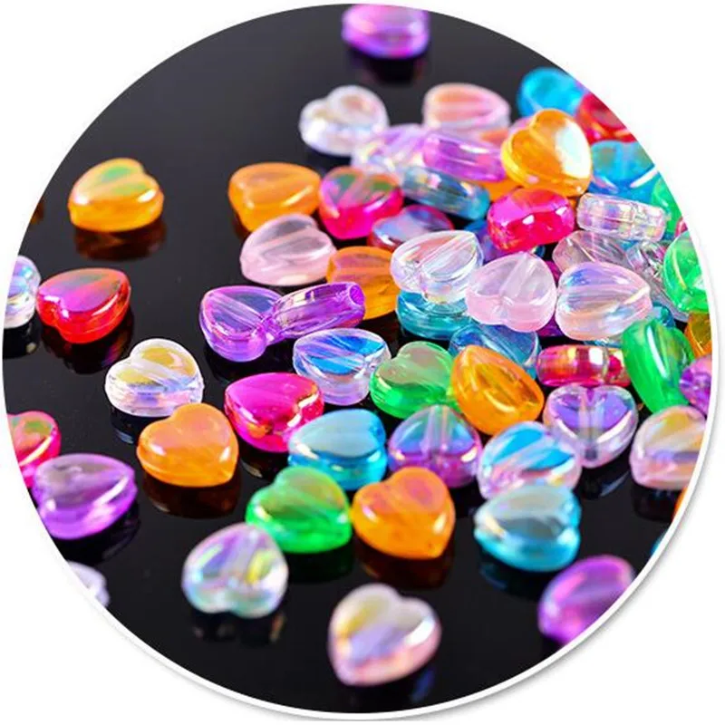 100Pcs/Pack Plated AB Colorful Acrylic Heart Loose DIY Beads For Earring/Bracelet/Necklace Jewelery Making about 9mm