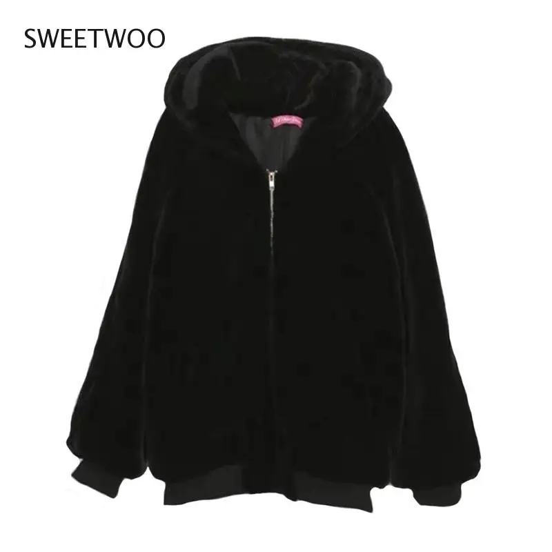 2022 New Winter Imitation Mink Loose Sweater Women Thick Fur Coat Mid-length Hooded Waterproof Mink Coat