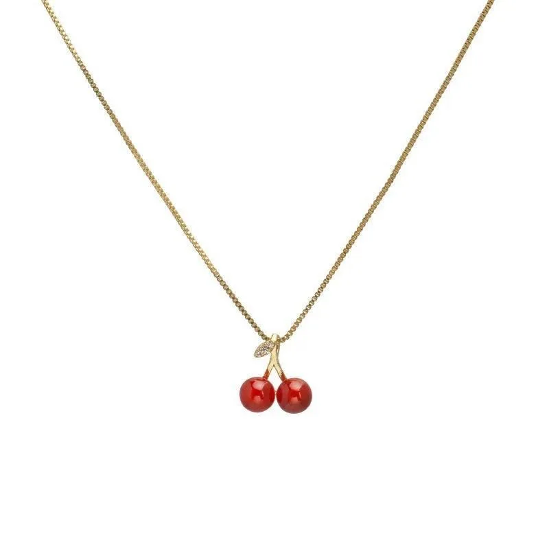 European and American Fashion Red Cherry Pendant Necklace Light Luxury Personalized Women Clavicle Chain Jewelry Gift images - 6
