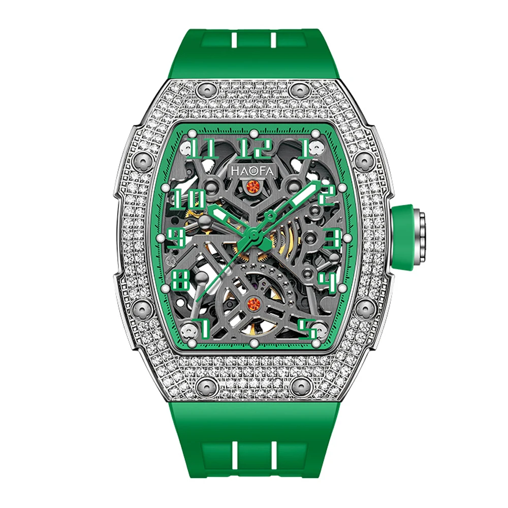 Мужские механические часы со стразами и сапфировым стеклом