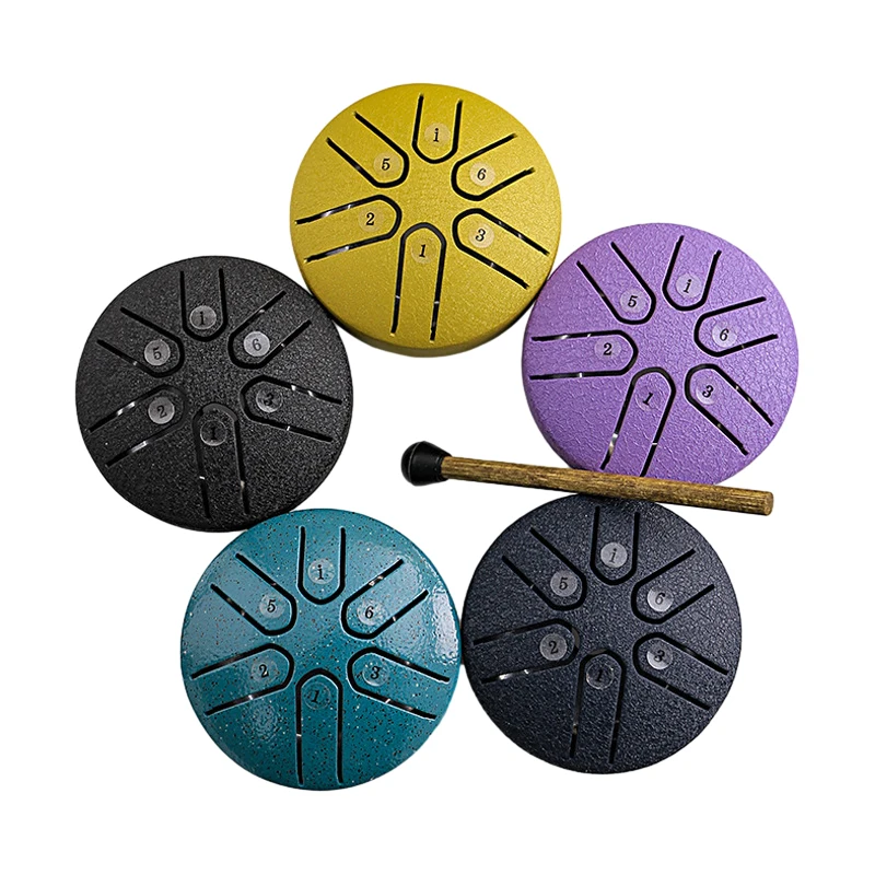 

3 Inch 6-Tone Steel Tongue Drum Mini Hand Pan Drums With Drumsticks Percussion Musical Instruments Drum With Accessories
