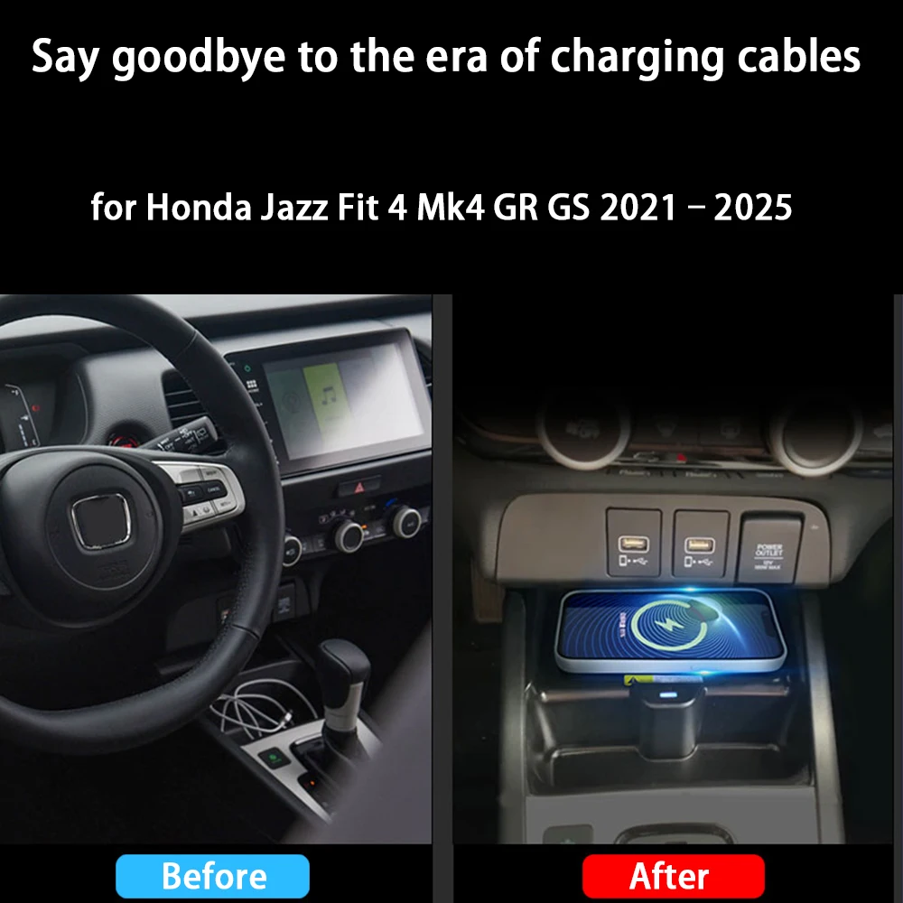 Фото Для Honda Jazz Fit 4 Mk4 GR GS 2021-2025 Беспроводное зарядное устройство для хранения центральной консоли QI 18 Вт Панель быстрой зарядки Magsafe №2