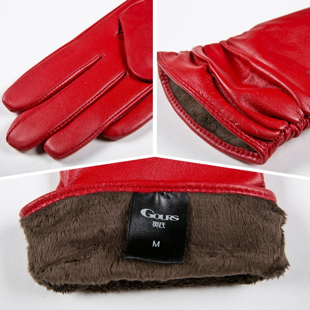 GOURS зимние перчатки из натуральной кожи женские желтые длинные козьей на