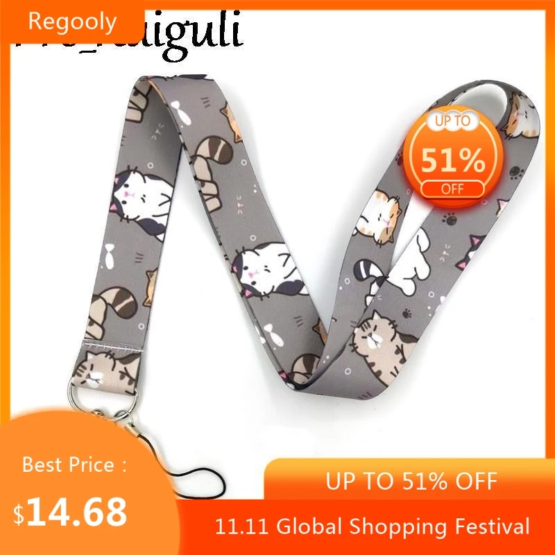 

30pcs Cartoon cat Neck Strap Lanyard keychain Mobile Phone Strap ID Badge Holder Rope Key Chain Keyrings cosplay Accessory Gifts