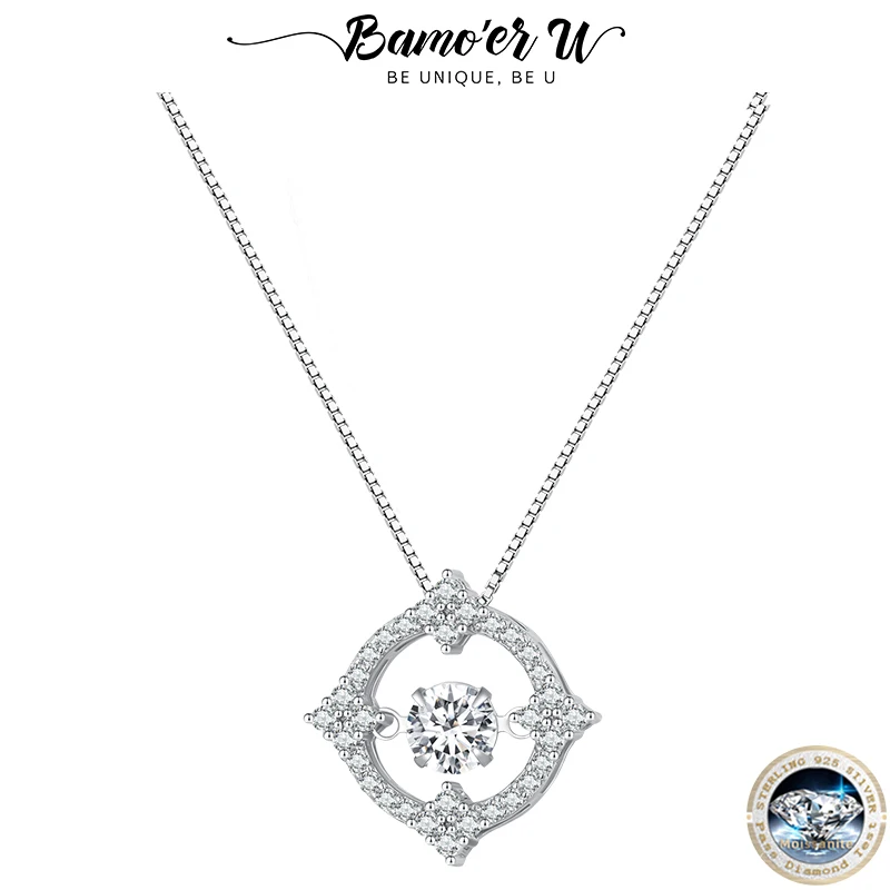 

Bamoer U Moissanite Pendant Necklace 925 Sterling Silver Flexiable Structure Simulated Diamond Neck Chain for Women Jewelry Gift