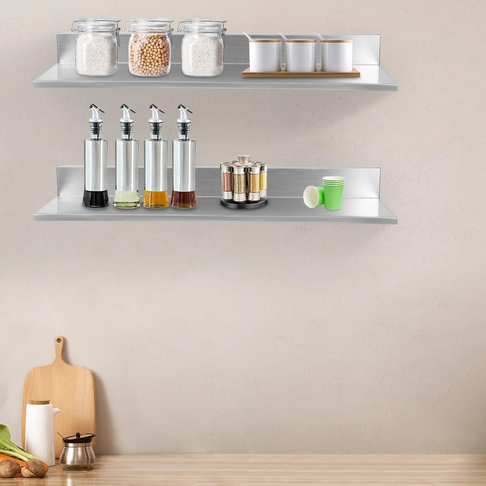 Серебряный стеллаж для хранения 2 шт. настенный из нержавеющей стали