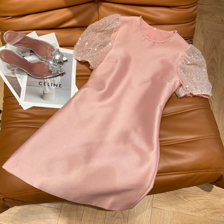 

2022 new women fashion beading perspective pearl elegant temperament femininity high-end dress 216