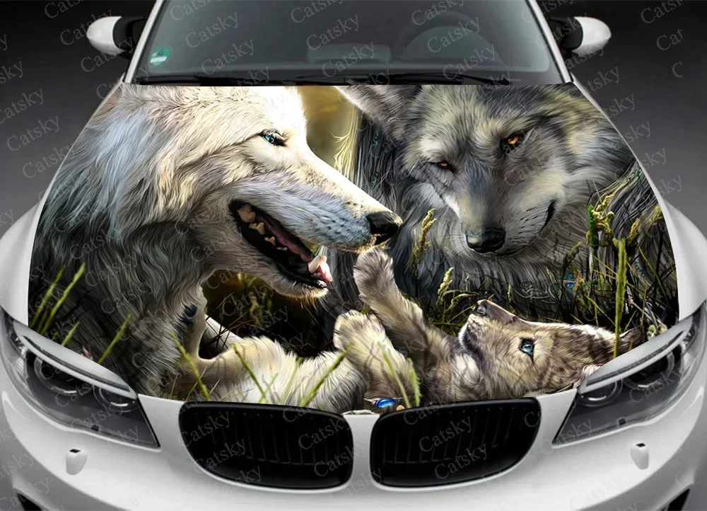 Наклейка на капот автомобиля с изображением фантазийного волка наклейка графика