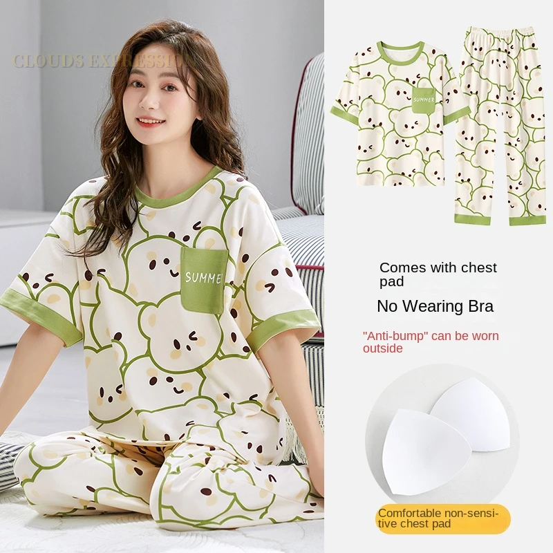 Летняя одежда для сна Pjs пижамные комплекты молодых женщин пижама с подкладкой на
